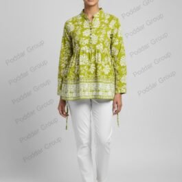 Lime Green and White Gathered Empire Waist kurti