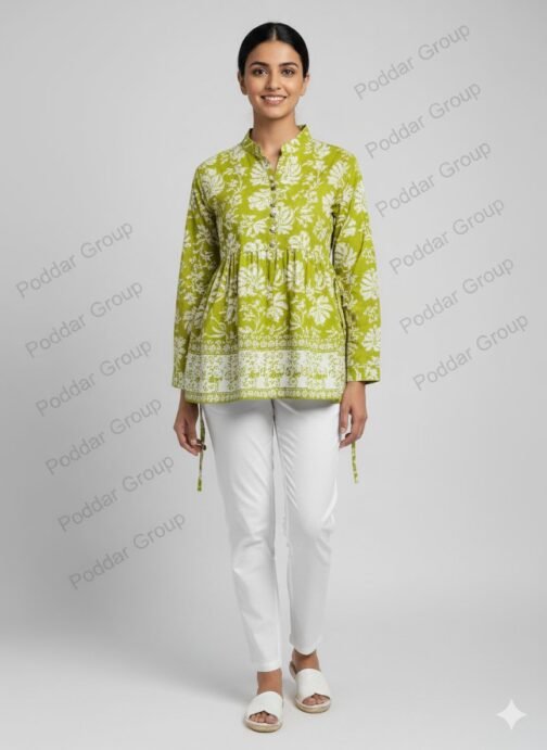 Lime Green and White Gathered Empire Waist kurti