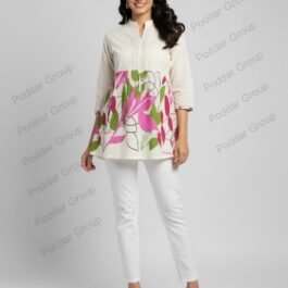 Modern Leaf Print Kurti with Lace Yoke