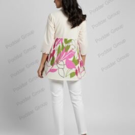 Modern Leaf Print Kurti with Lace Yoke