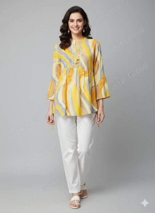 Vibrant Yellow Abstract Print Tunic kurti
