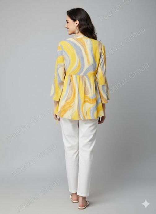 Vibrant Yellow Abstract Print Tunic kurti - Image 2