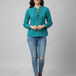 Bohemian Full Sleeve Top with Tassel Tie
