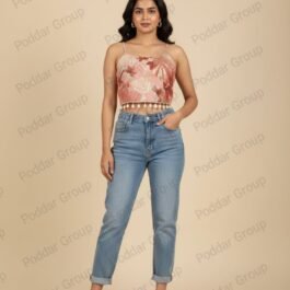 Tropical Print Crop Top with Shell Fringe Detail