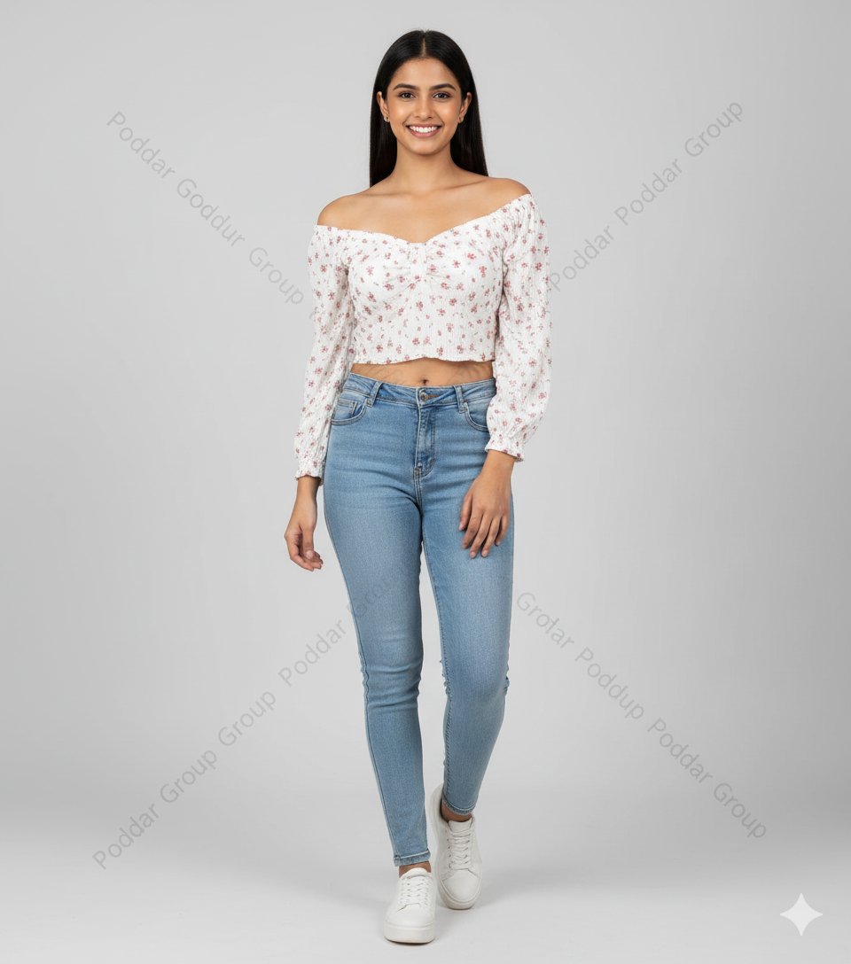 Sweetheart Neckline Cropped Top with Mini Floral Pattern - Image 3