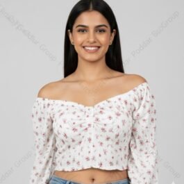 Sweetheart Neckline Cropped Top with Mini Floral Pattern