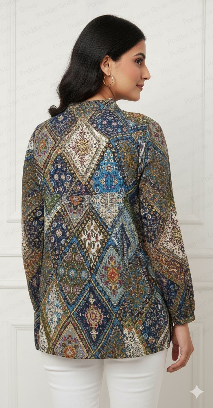 Vibrant Multi-Color Tunic with Crochet Yoke - Image 2