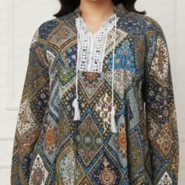 Vibrant Multi-Color Tunic with Crochet Yoke