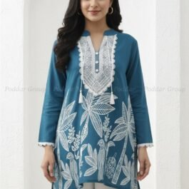 Full-Sleeve Peacock and Palm Tree Printed Kurti