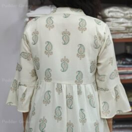 Off-White Peplum kurti with Teal and Gold Print