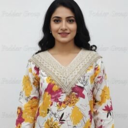 Bohemian Floral Top with Crochet V-Neck Yoke