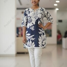 Navy Blue & White Bold Floral Print Tunic