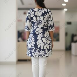 Navy Blue & White Bold Floral Print Tunic