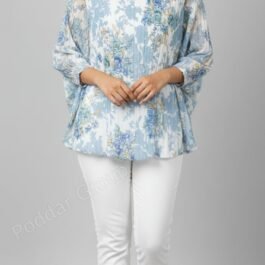 Relaxed Fit Top with Blue Rose Motif