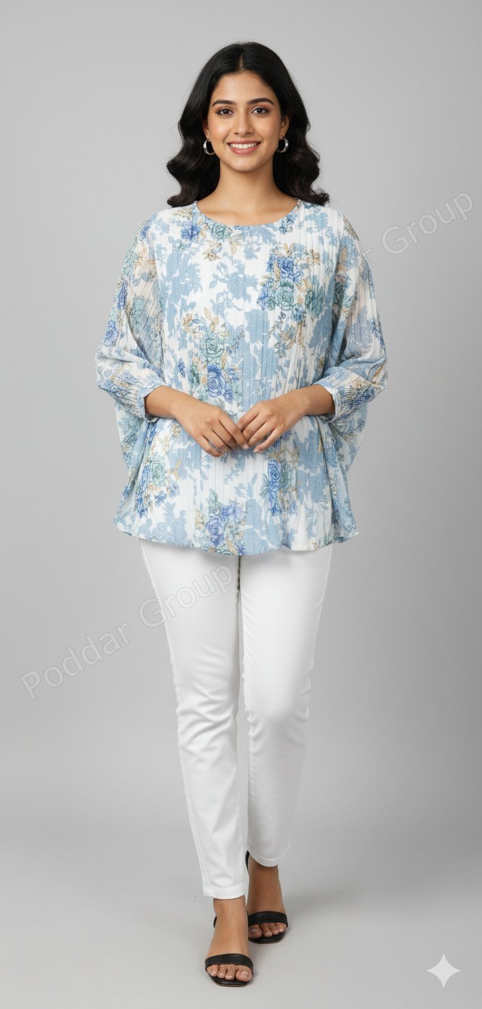 Relaxed Fit Top with Blue Rose Motif - Image 2