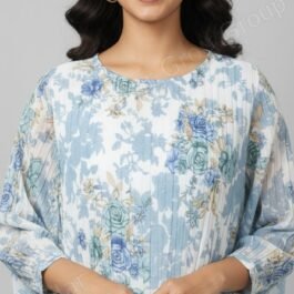 Relaxed Fit Top with Blue Rose Motif