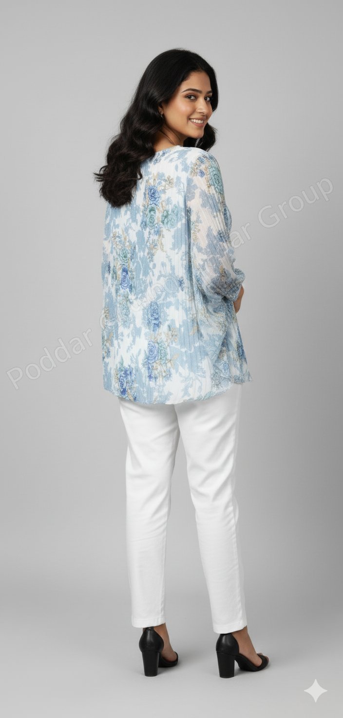Relaxed Fit Top with Blue Rose Motif - Image 3