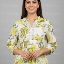 Fresh Lime Green Floral Print Peplum Tunic