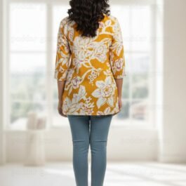 Bohemian Gold & White Floral Print Kurti/Top