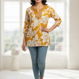 Bohemian Gold & White Floral Print Kurti/Top
