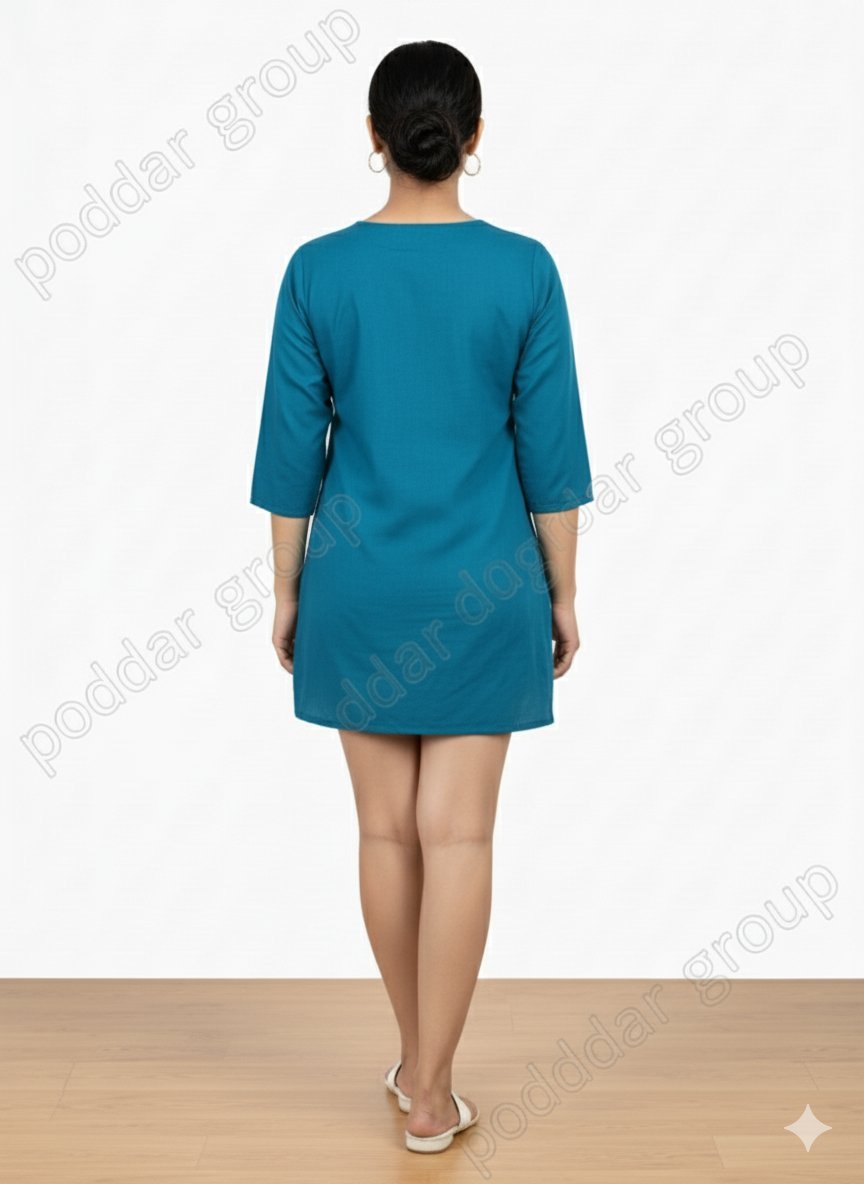 Bohemian Beach Tunic with Peacock and Palm Tree Motif - Image 3