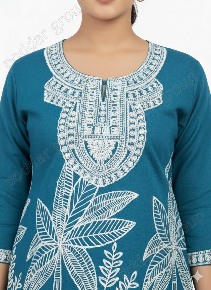 Bohemian Beach Tunic with Peacock and Palm Tree Motif - Image 2