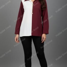 Elegant Split Collar Top with Pearl Chain Detail