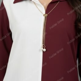 Elegant Split Collar Top with Pearl Chain Detail