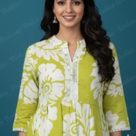 Vibrant Lime Green Floral Print Peplum Tunic