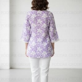 White Floral Printed Kurti with Tassel Tie Closure