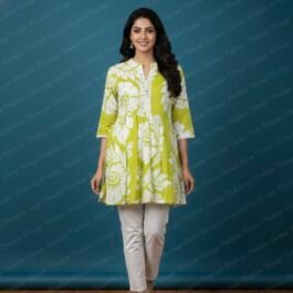 Vibrant Lime Green Floral Print Peplum Tunic