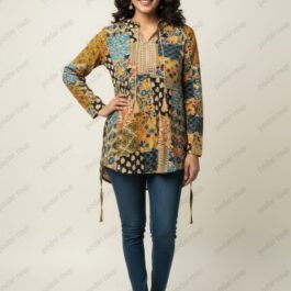Bohemian Patchwork Print Tunic with Embroidered Yoke
