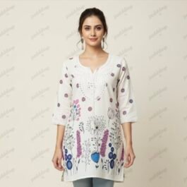 Casual Embroidered Neckline kurti with Printed Hem