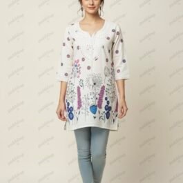 Casual Embroidered Neckline kurti with Printed Hem