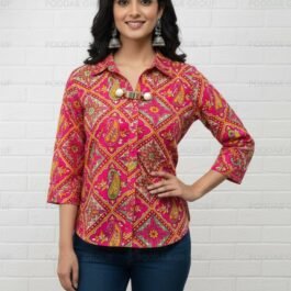 Vibrant Pink Paisley Print Collared top