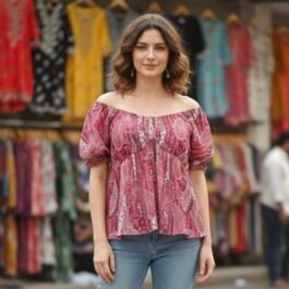 Bohemian Pink Paisley Print Off-Shoulder Top