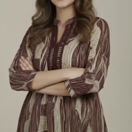 Maroon & Beige Striped Peplum Tunic