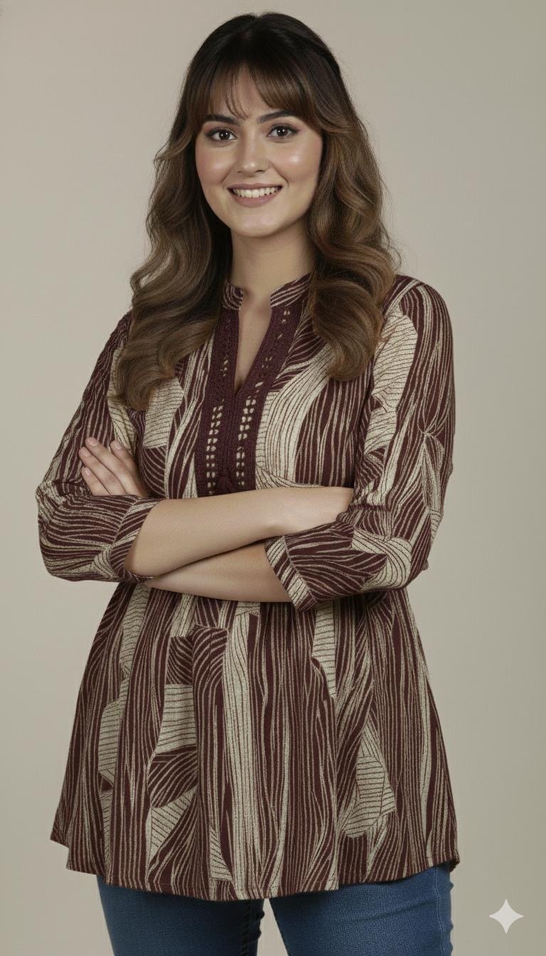 Maroon & Beige Striped Peplum Tunic