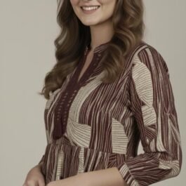 Maroon & Beige Striped Peplum Tunic