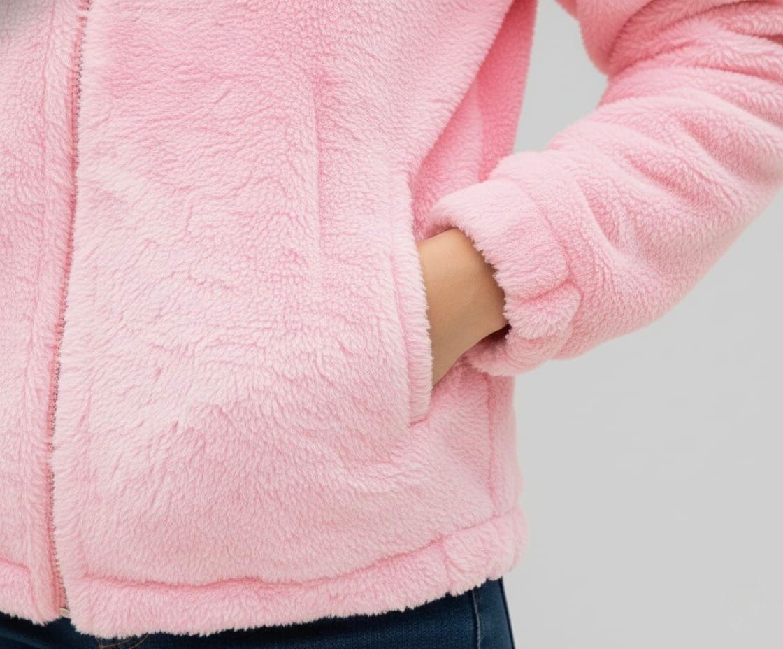 Soft fur zip-up Girl Jacket - Baby Pink - Image 4