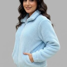 Soft fur zip-up Girl Jacket – Blue