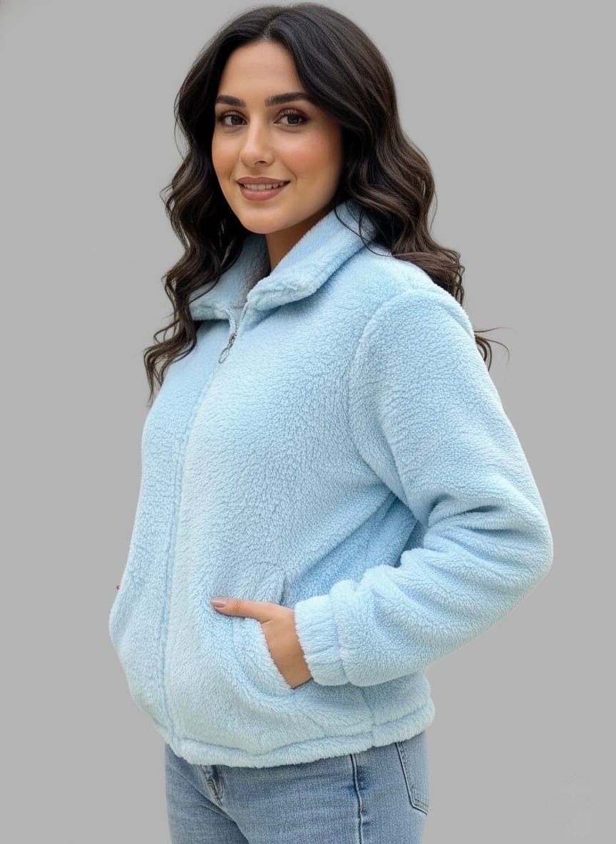 Soft fur zip-up Girl Jacket - Blue