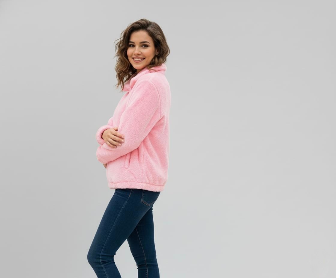 Soft fur zip-up Girl Jacket - Baby Pink - Image 6