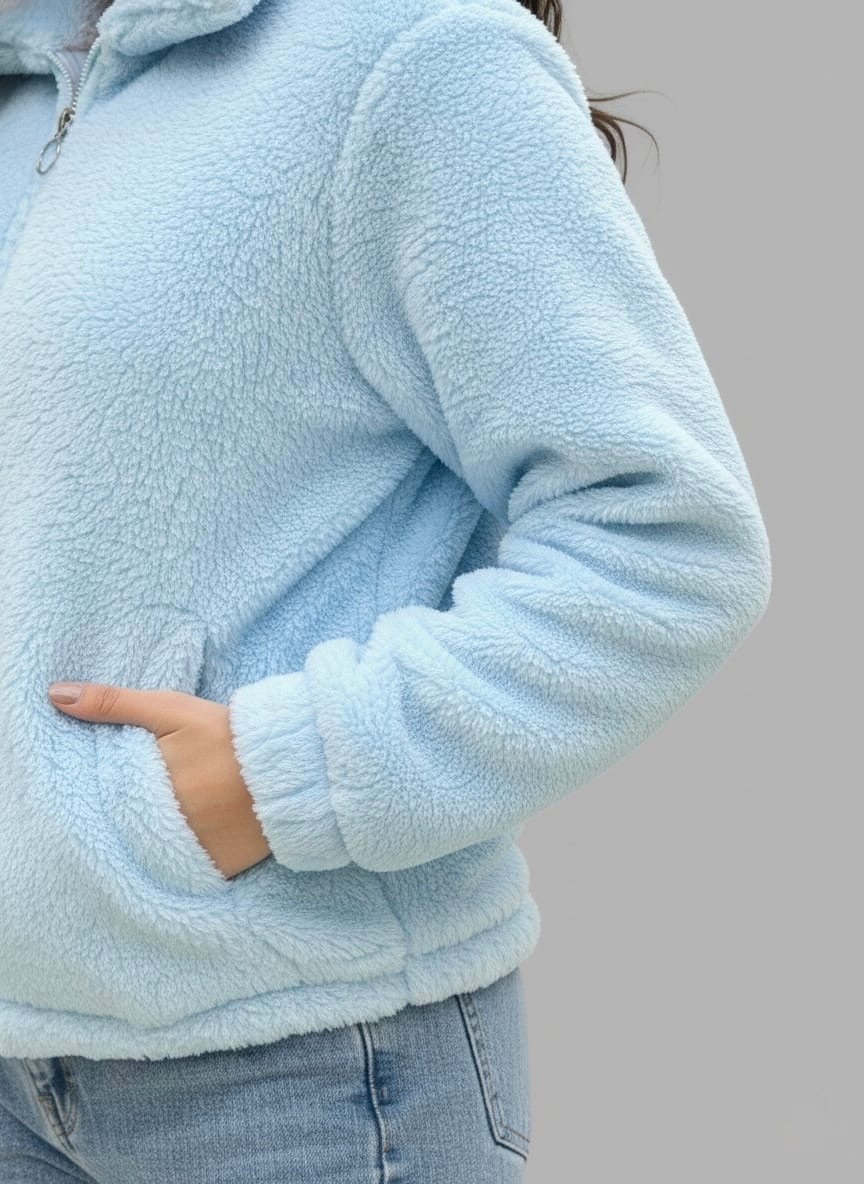 Soft fur zip-up Girl Jacket - Blue - Image 4